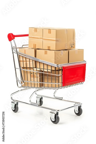 Boxes in a red trolley on white background