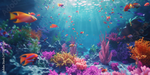 Coral reef and fishes underwater seascape background © Black Pig