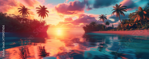 Beautiful tropical scene sunset over the sea background © Black Pig