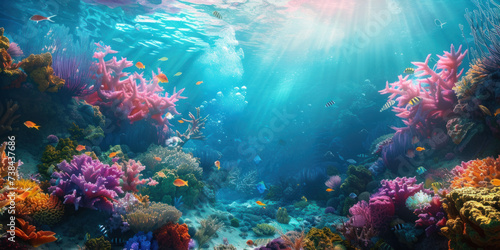 Coral reef and fishes underwater seascape background