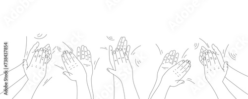 Many drawn clapping hands on white background