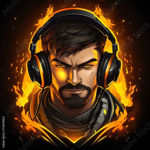 Gamer and fire logo design