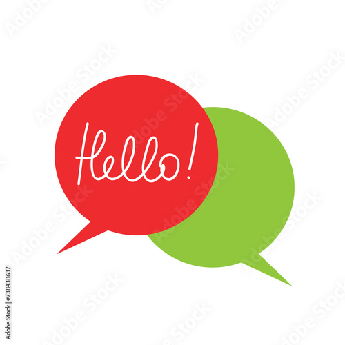 Lettering hello in speech bubbles on white background. Vector illustration.