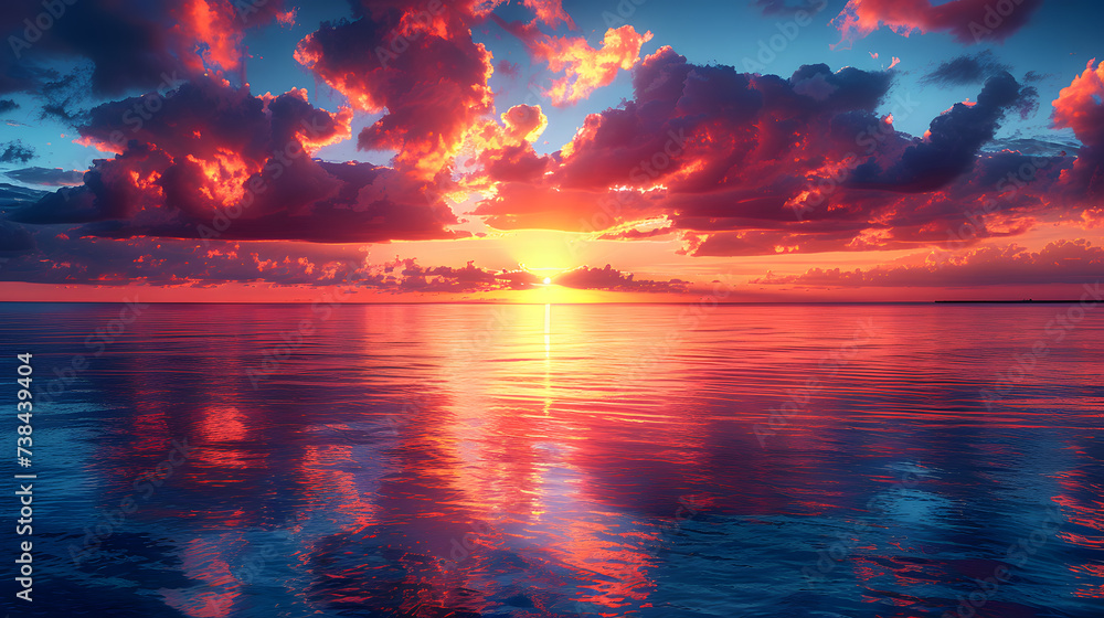 Calm Horizons Serene Seascapes at Sunset - obrazy, fototapety, plakaty 