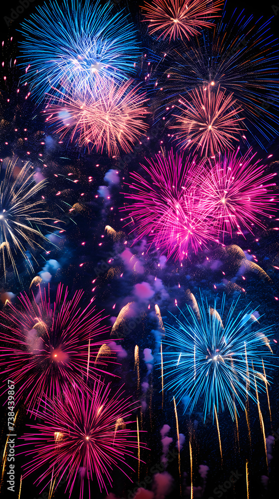 Spectacular Firework Display Ignites The Midnight Sky In Brilliant Colors: A Joyous Celebration Of The Night