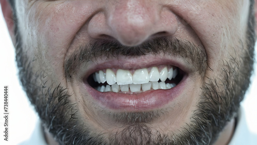 Closeup young man with beautiful smile. Teeth whitening, teeth straightening, fresh breath