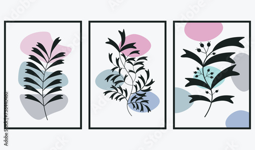 Botanical minimalist posters Hand drawn flat design boho wall art vectoe design photo