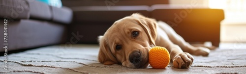 Dog playing with a ball. Banner