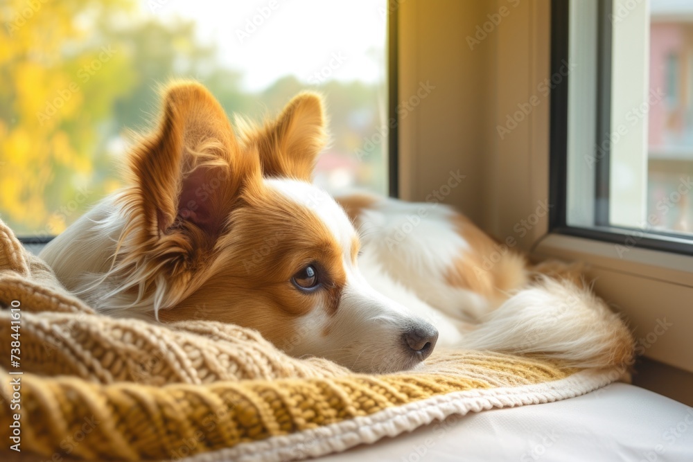 Dog that is laying down on a blanket Dog that is laying down on a blanket