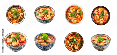 Scientific Photography of Tom Yum Kung in a beautiful bowl on transparency background PNG