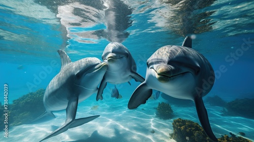Dolphins Swim in the ocean with clear underwater views © Fajar