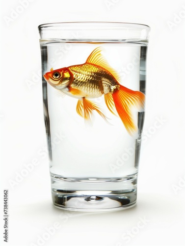 AI generated photo of a golden fish trapped inside a glass of water