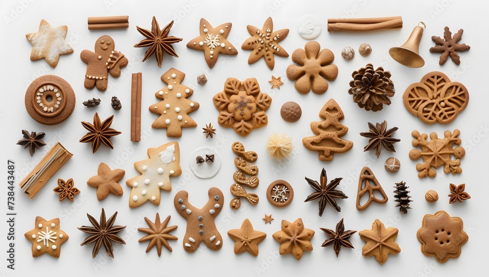 arrangement of various christmas shaped cookies against a white surface arrangement of various christmas shaped cookies against a white surface