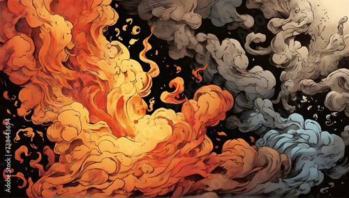 Comic fantastic fire flames, smoke backgrounds illustration.