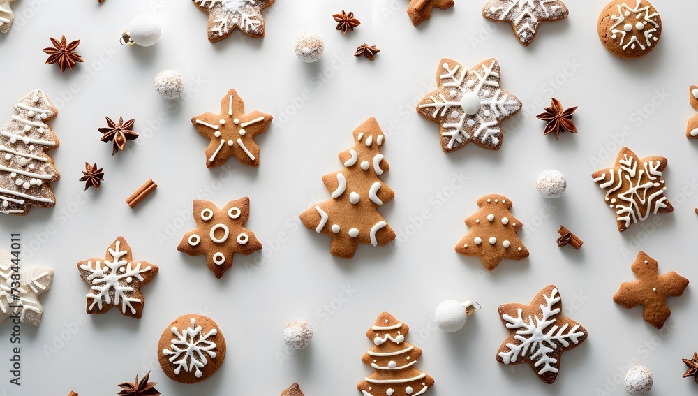 arrangement of various christmas shaped cookies against a white surface arrangement of various christmas shaped cookies against a white surface