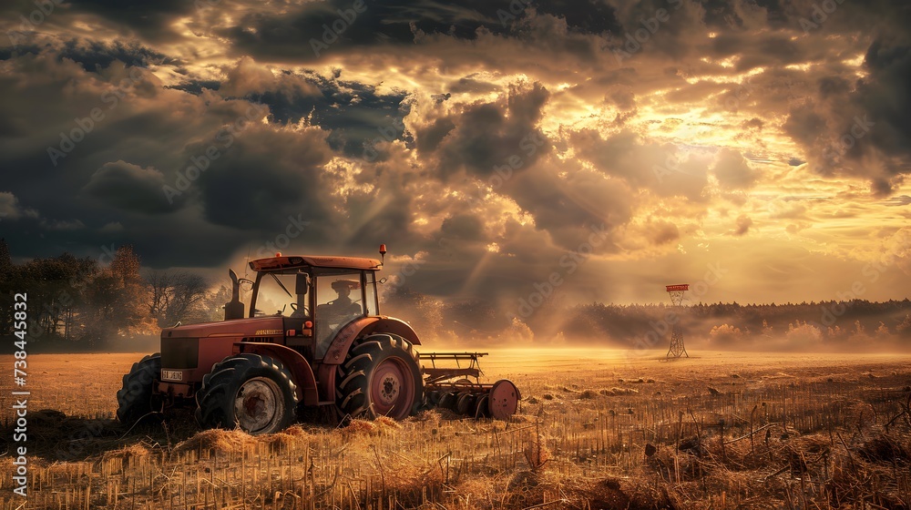 Fototapeta premium Tractor in the field harvesting