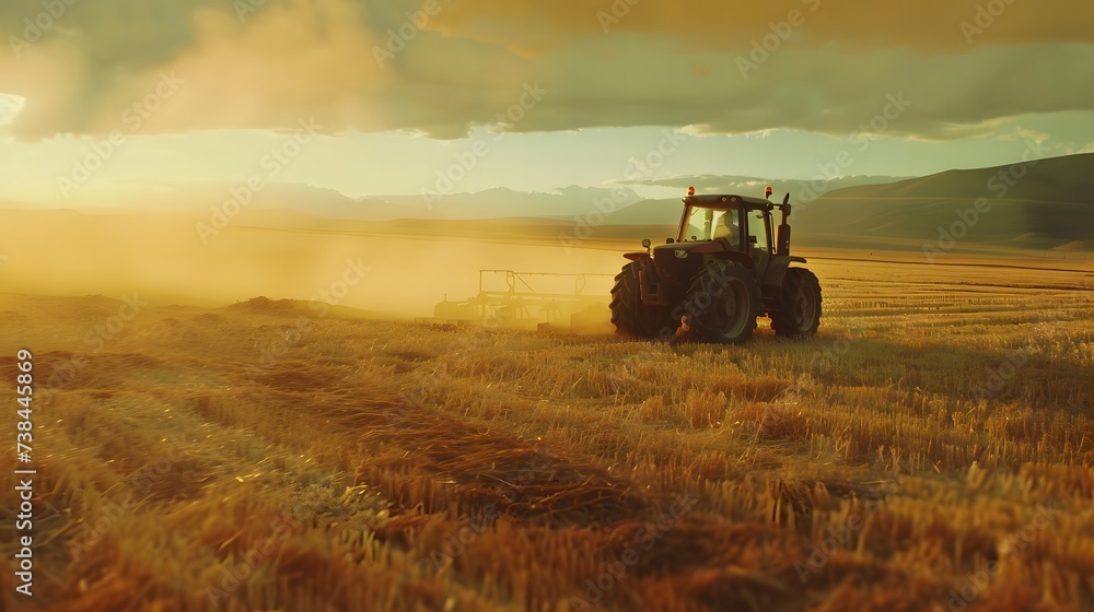 Fototapeta premium Tractor in the field harvesting