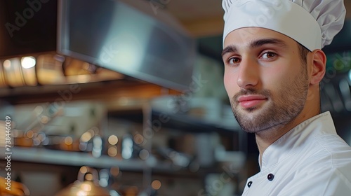 Young man cook restaurant kitchen chef wallpaper background