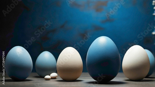 Easter eggs decoration and decoration embedded on the eggs with golden designing  with text copy space in the middle  in blue red  green color with background colors  and rabbits with glitters 