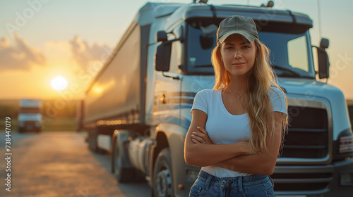 Trailblazing young woman in trucking gear, a fresh face in the transportation logistics sector
