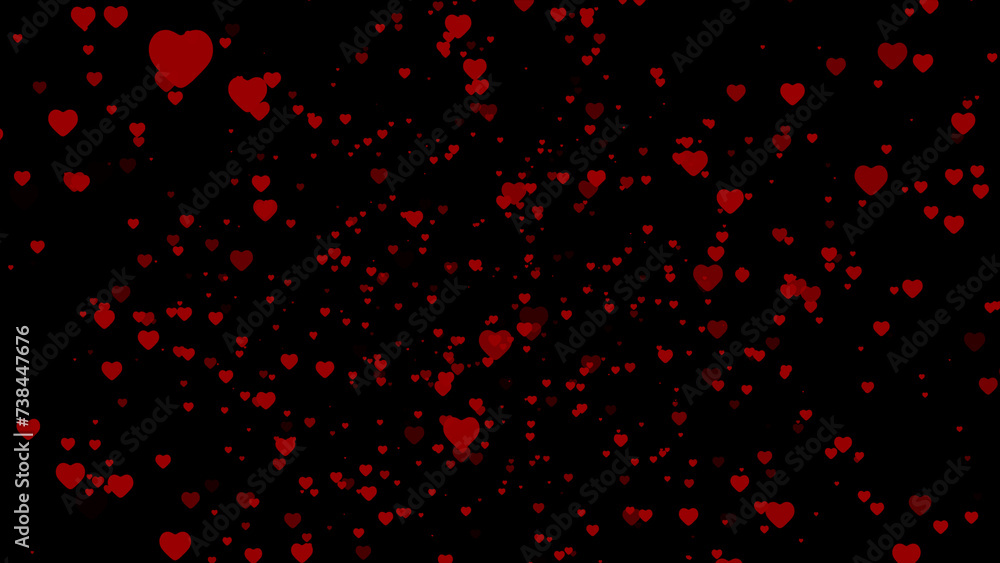 Red valentines day heart particles and sprinkles heart confetti for a holiday celebration on 14th February 2024. shiny red heart. 