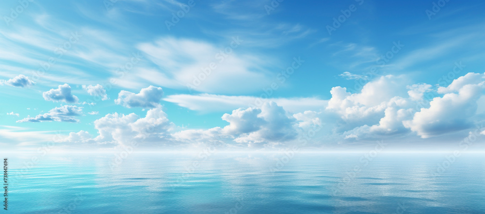 Sky and clouds over water on a blue horizont