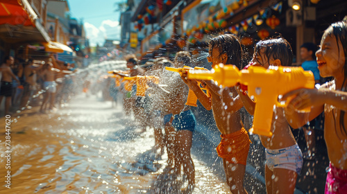 Songkran Festival Thailand kids playing with waterguns photo