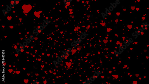 Red valentines day heart particles and sprinkles heart confetti for a holiday celebration on 14th February 2024. shiny red heart. 