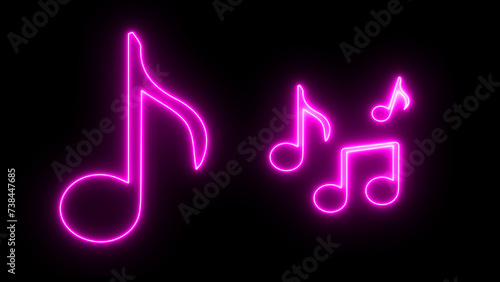 Glowing neon effect music icon. Music notes icon. Musical key signs illustration. Neon music note icon. Glowing neon Music note icons set. Isolated music notes symbols on black background.
