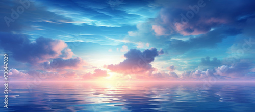 Sky and clouds over water on a blue horizont