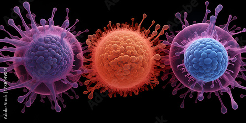 Macro shot of different types of microbes Virus cells and bacteria on abstract background.
