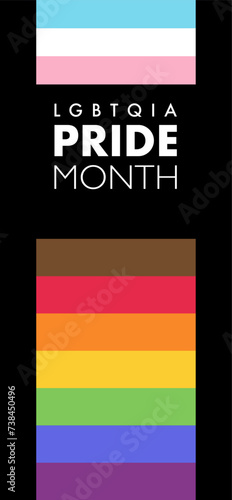 Pride Month Background with Progress Pride Flag Color Stripes on Black for LGBTQIA. Vector illustration for Poster, Story and Background