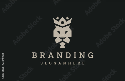 Lion king logo icon design template vector illustration on black background .