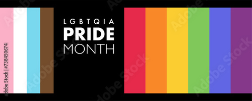 Pride Background with Progress Pride Flag Color Vertical Stripes on Black for LGBTQIA. Vector illustration for Banner, Social Media and Background