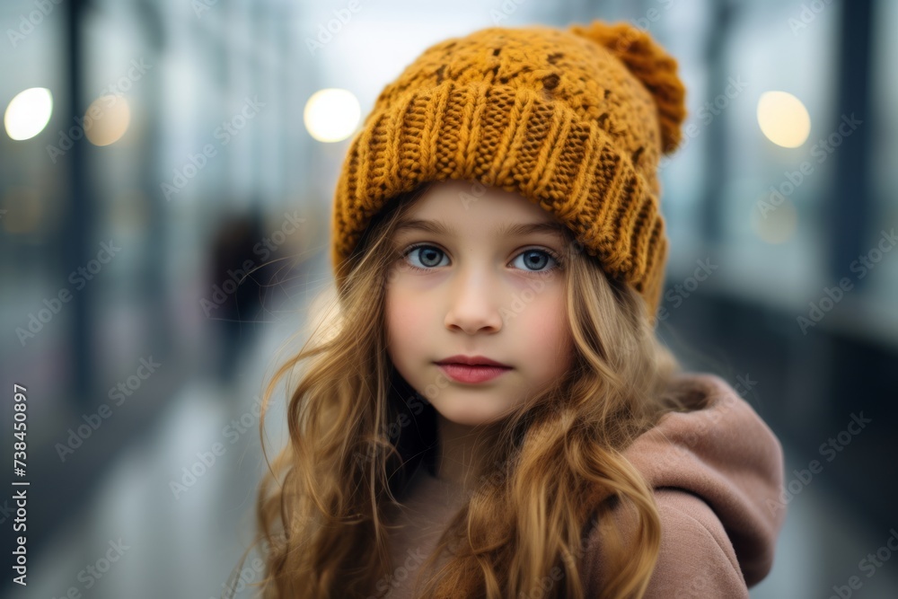Portrait of a cute little girl in a knitted hat. Portrait of a cute little girl in a knitted hat.
