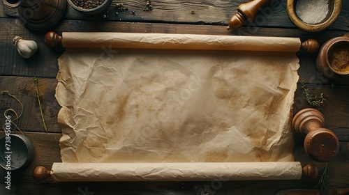 Old ancient papyrus scroll with cooking recipe wallpaper background