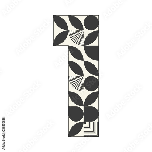 Abstract retro number 1 logo icon. Modern bauhaus style in monochrome colors. Font one template. Vector illustration