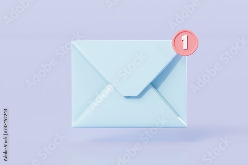 3d Mail envelope icon with notification new message sign icon. 3D Email letter with notification red bubble unread icon. message mailbox concept 3d icon. isolated purple background 3d rendering.