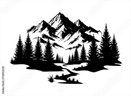 mountain range silhouette isolated vector illustration landscape silhouette for outdoor design elements black and white
