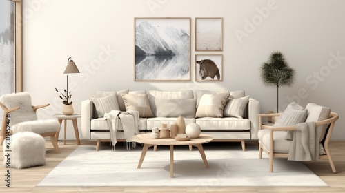 Interior design of modern contemporary living room inspired with scandinavian elegance 