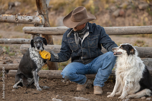 Photography cowboy Rancher with Cattle dogs