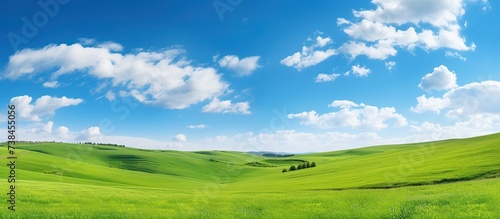 Panoramic green hill and blue sky