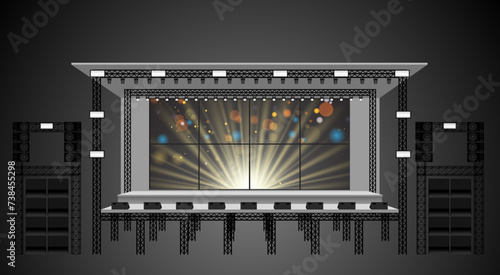 white stage and speaker with spotlight on the truss system in the night	