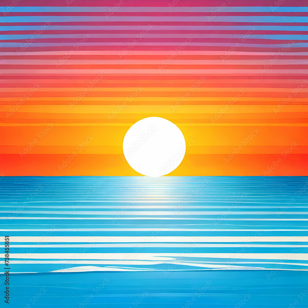 Sunset in ocean striped background.