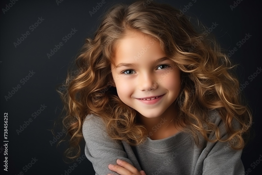Portrait of a cute little girl with curly hair over dark background Portrait of a cute little girl with curly hair over dark background