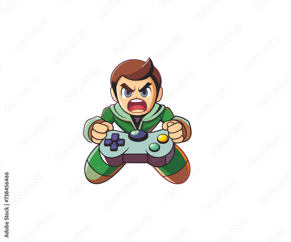 character angry gamer cartoon mascot illustration