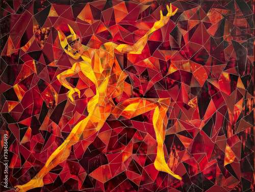Angular inferno waltz Devil dancing in geometric flames photo
