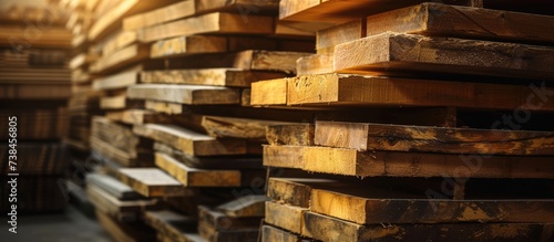 Lumber stored in a warehouse
