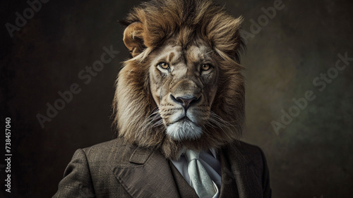 Portrait of a handsome lion in a suit