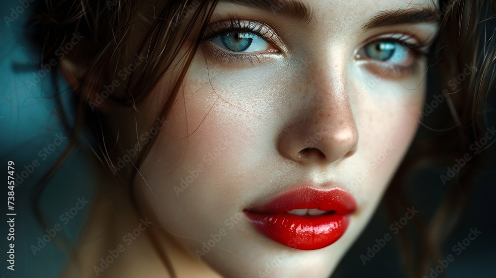 Mysterious Beauty with Striking Eyes and Red Lips. Generative ai Mysterious Beauty with Striking Eyes and Red Lips. Generative ai